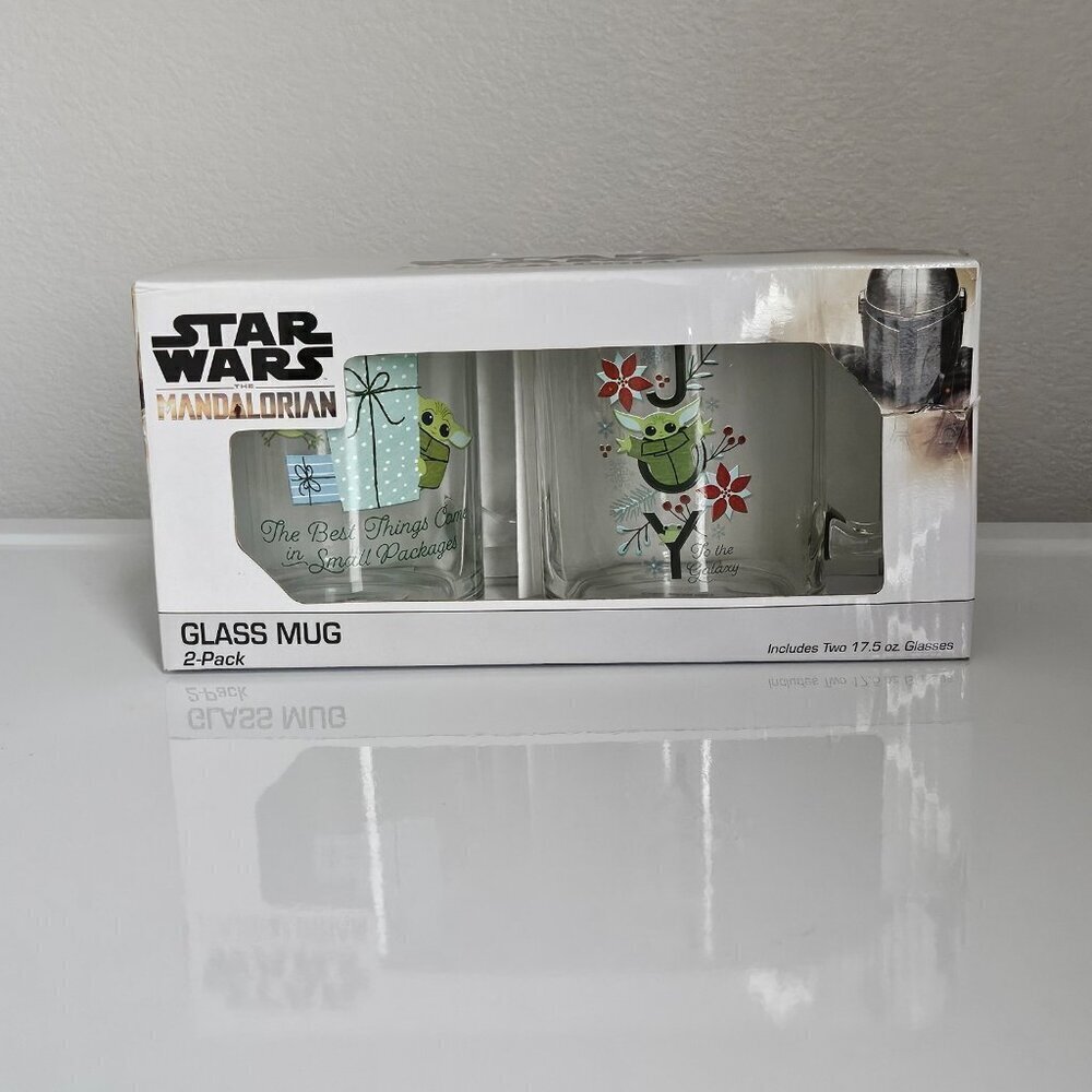 Star Wars Mandalorian Grogu Baby Yoda Glass Mug 2-Pack 17.5oz Christmas Holiday